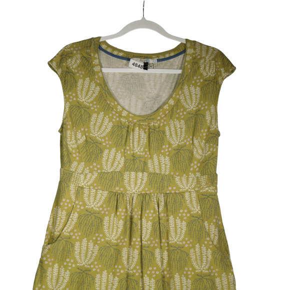 Boden Sheath Dress Womens Size 10 Regular Green Floral Stars Cotton Blend Pocket - Picture 3 of 10